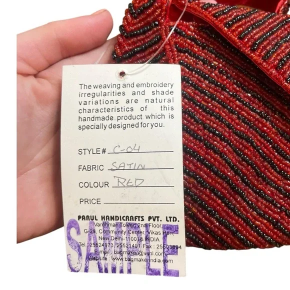 Vintage 1950s Art Deco Paul Handcrafts Handmade Red & Black Beaded Purse - Picture 6 of 6